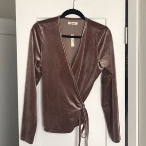 Madewell Velour Long Sleeve Wrap Top NWT